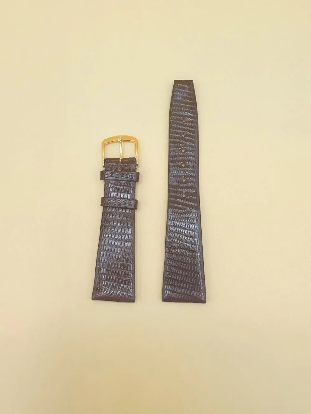 19mm KREISLER Genuine Lizard Brown NOS Vintage Watch Band & Gold-Tone Buckle